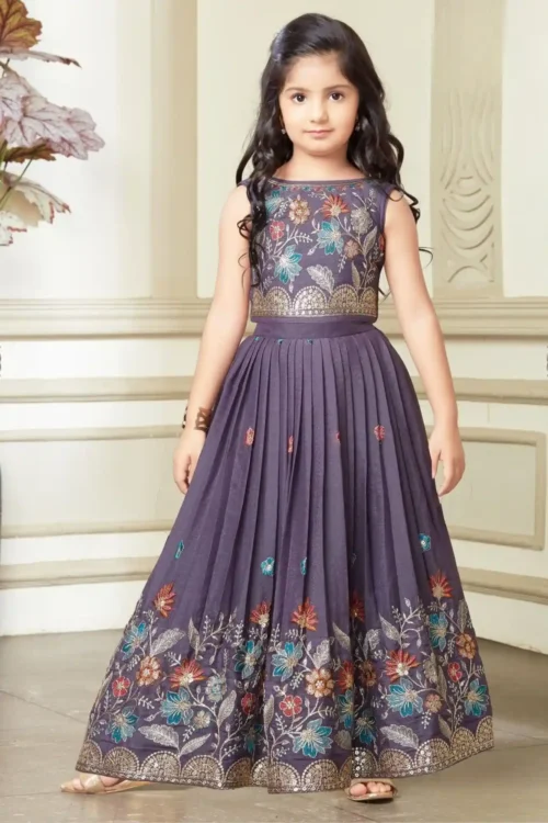 Silver Grey Embroidered Lehenga Choli For Girls222